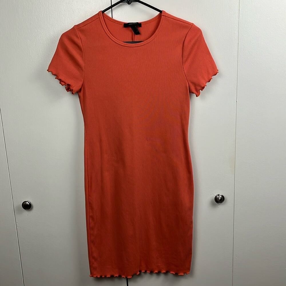 Forever 21 Dress Womens Rib Knit Bodycon Medium Burnt Orange Short Sleeve